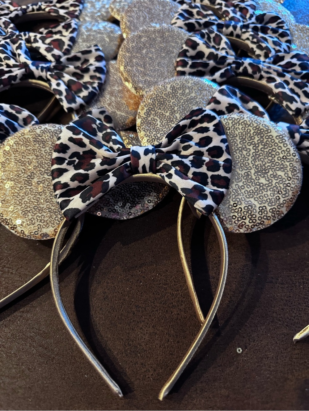Bulk Lot 10 New Leopard Bow Gold Sequins Minnie Ear Headbands-Wholesale Pricing